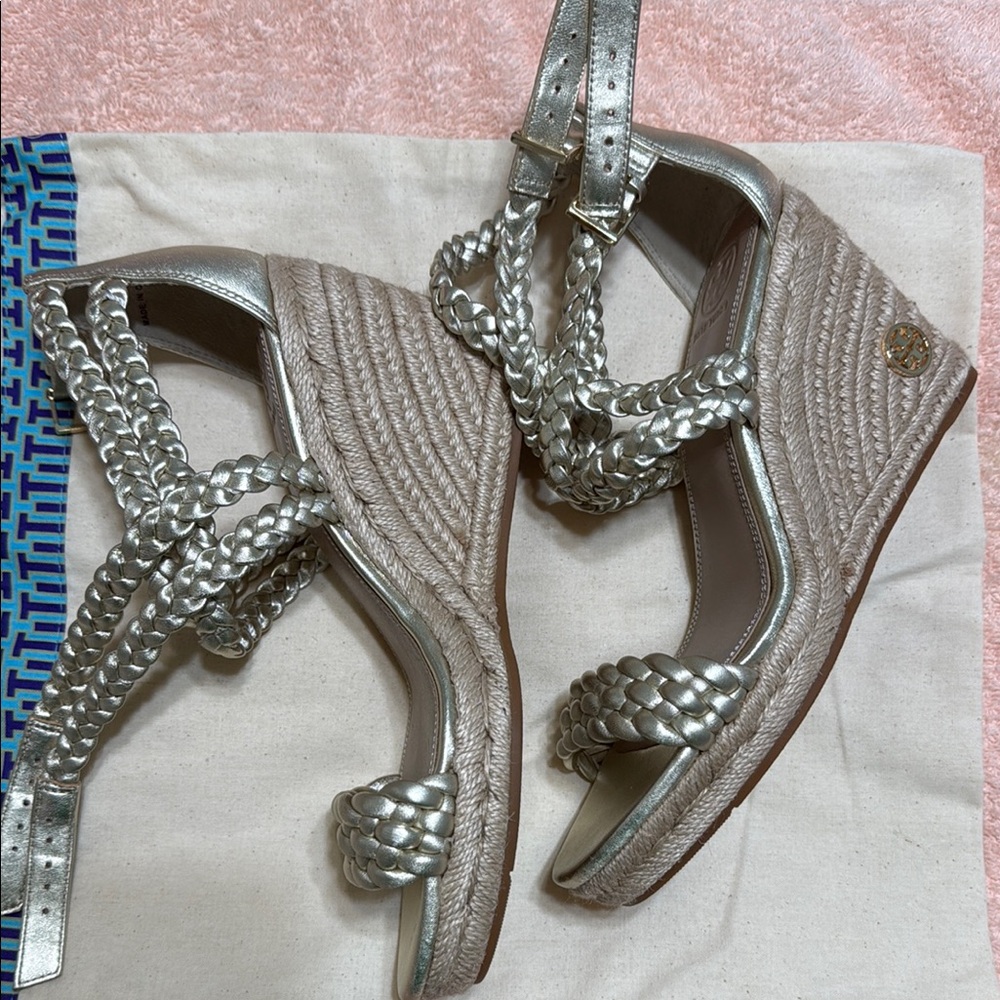 Tory Burch Bailey Wedge sandals Gold  braided leather Espadrilles